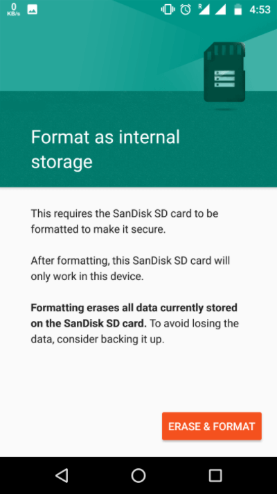 accéder Carte SD Formaté Comme Interne Entreposage2