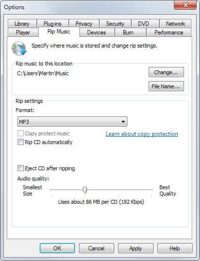 désactiver la protection contre la copie dans le lecteur Windows Media1