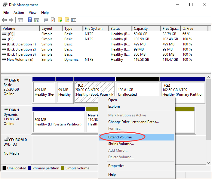 , Étendre le volume à partir de Windows 10 est grisé