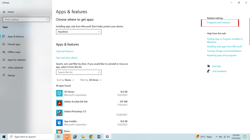 Programmes et fonctionnalités