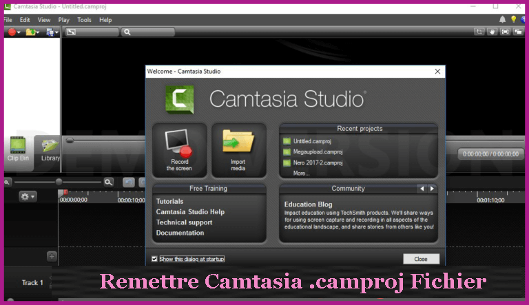 comment faire se remettre Camtasia .camproj Fichier de PC ou ordinateur portable?