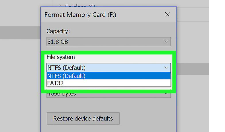 Formater la carte mémoire à l'aide d'un Windows PC3