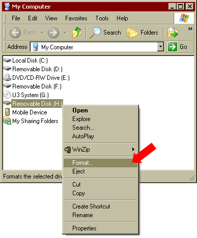 Formater la carte mémoire à l'aide d'un Windows PC2