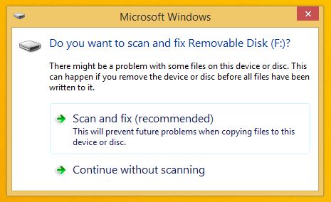 Windows affiche automatiquement le message “Voulez-vous numériser et réparer le disque amovible