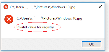 JPG/JPEG Photos avec Non valide Valeur pour Registre