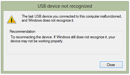  "Le dernier périphérique USB a mal fonctionné" erreur
