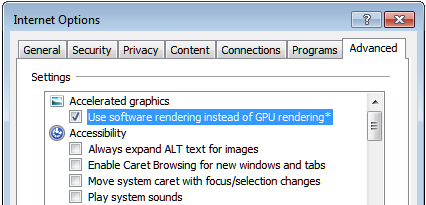 "Utiliser un rendu logiciel au lieu du rendu GPU".
